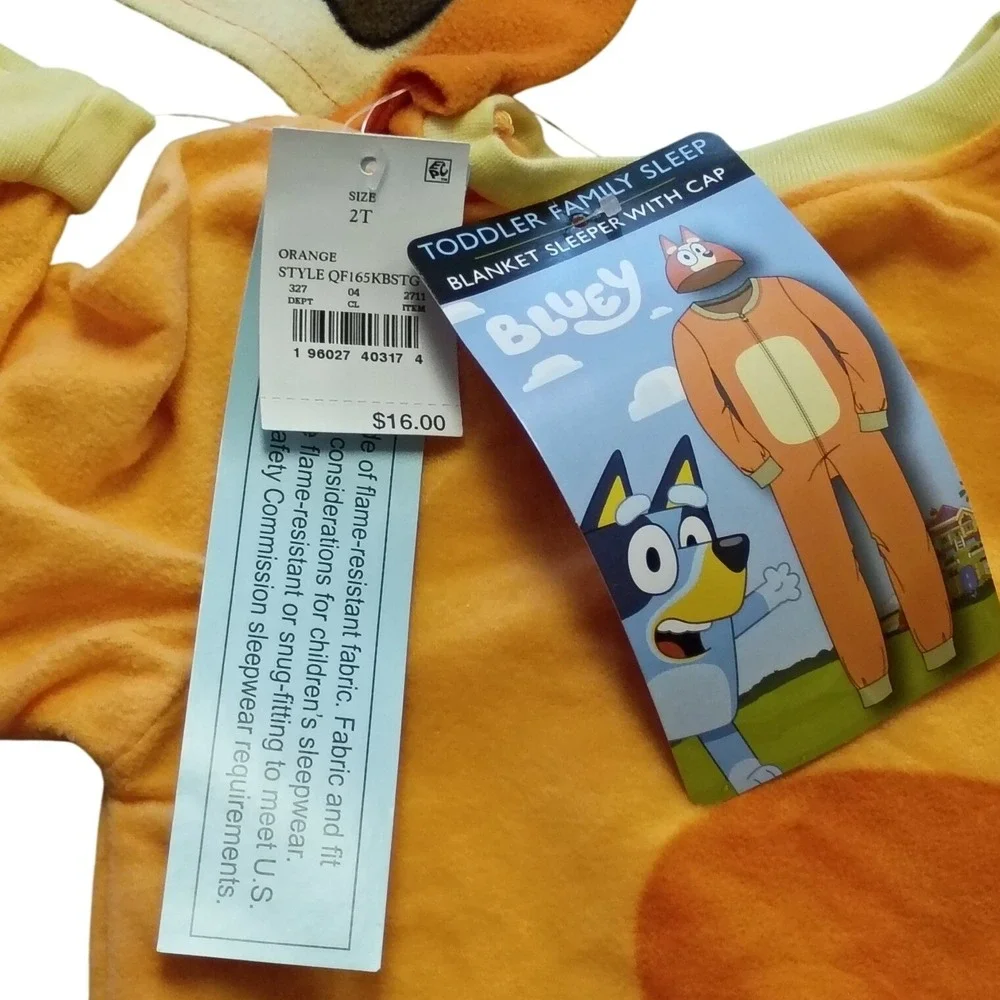 Bluey Bingo Toddler Blanket Sleeper Pajamas with Cap Orange 2T New QF165KBSTG